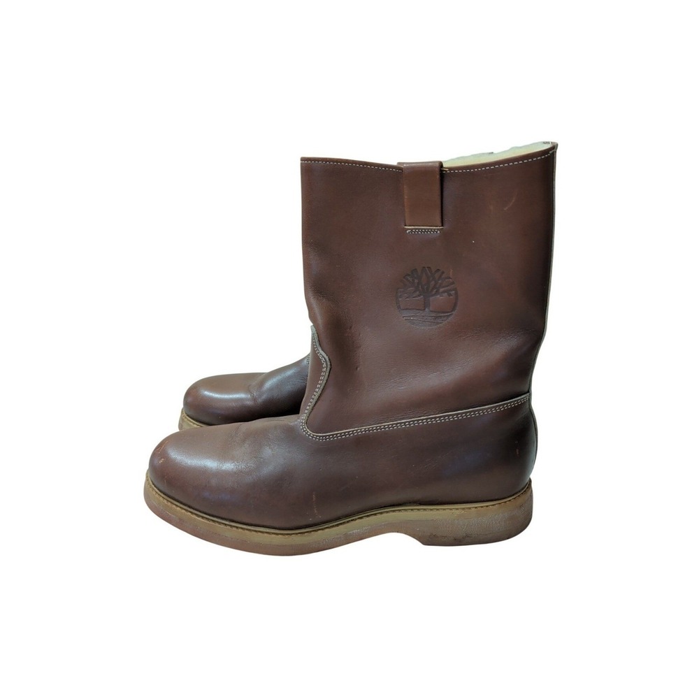 Vintage Timberland Shearling Lined Work Boots Mens 9.5 Wide Brown Vibram Sole